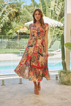 Load image into Gallery viewer, Augustina Beige/Red/Navy Patchwork Button Front Maxi Dress