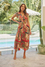 Load image into Gallery viewer, Augustina Beige/Red/Navy Patchwork Button Front Maxi Dress