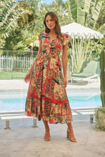 Load image into Gallery viewer, Augustina Beige/Red/Navy Patchwork Button Front Maxi Dress