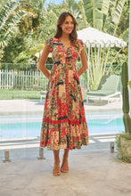 Load image into Gallery viewer, Augustina Beige/Red/Navy Patchwork Button Front Maxi Dress