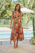 Load image into Gallery viewer, Augustina Beige/Red/Navy Patchwork Button Front Maxi Dress