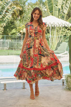 Load image into Gallery viewer, Augustina Beige/Red/Navy Patchwork Button Front Maxi Dress