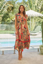 Load image into Gallery viewer, Augustina Beige/Red/Navy Patchwork Button Front Maxi Dress