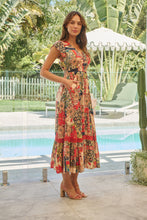 Load image into Gallery viewer, Augustina Beige/Red/Navy Patchwork Button Front Maxi Dress