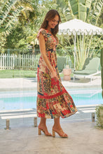 Load image into Gallery viewer, Augustina Beige/Red/Navy Patchwork Button Front Maxi Dress