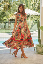 Load image into Gallery viewer, Augustina Beige/Red/Navy Patchwork Button Front Maxi Dress