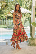 Load image into Gallery viewer, Augustina Beige/Red/Navy Patchwork Button Front Maxi Dress