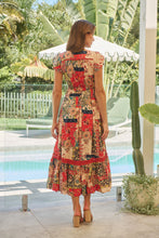 Load image into Gallery viewer, Augustina Beige/Red/Navy Patchwork Button Front Maxi Dress