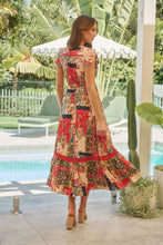Load image into Gallery viewer, Augustina Beige/Red/Navy Patchwork Button Front Maxi Dress