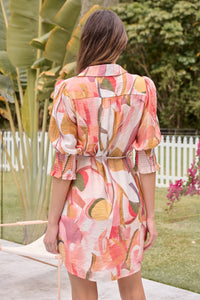 Georgina Peach/Tan Print Collared Dress