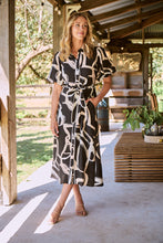 Load image into Gallery viewer, Aleeha Beige/Black/White Print Midi Collared Dress