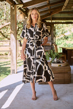 Load image into Gallery viewer, Aleeha Beige/Black/White Print Midi Collared Dress