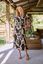Load image into Gallery viewer, Aleeha Beige/Black/White Print Midi Collared Dress