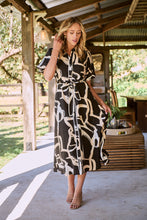 Load image into Gallery viewer, Aleeha Beige/Black/White Print Midi Collared Dress