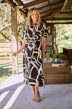 Load image into Gallery viewer, Aleeha Beige/Black/White Print Midi Collared Dress