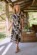 Load image into Gallery viewer, Aleeha Beige/Black/White Print Midi Collared Dress