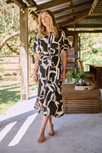 Load image into Gallery viewer, Aleeha Beige/Black/White Print Midi Collared Dress