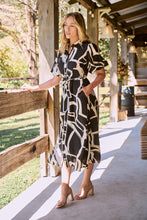 Load image into Gallery viewer, Aleeha Beige/Black/White Print Midi Collared Dress