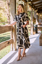 Load image into Gallery viewer, Aleeha Beige/Black/White Print Midi Collared Dress