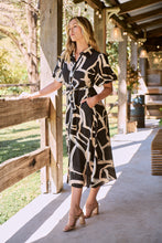 Load image into Gallery viewer, Aleeha Beige/Black/White Print Midi Collared Dress