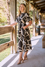 Load image into Gallery viewer, Aleeha Beige/Black/White Print Midi Collared Dress