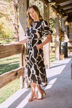 Load image into Gallery viewer, Aleeha Beige/Black/White Print Midi Collared Dress