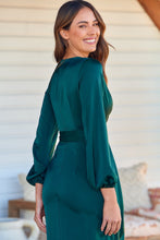 Load image into Gallery viewer, Christine Satin Forrest Green Evening Dress