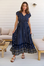 Load image into Gallery viewer, Augustina Navy/White/Mustard Floral Button Front Maxi Dress
