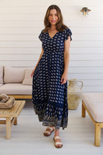 Load image into Gallery viewer, Augustina Navy/White/Mustard Floral Button Front Maxi Dress