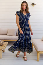 Load image into Gallery viewer, Augustina Navy/White/Mustard Floral Button Front Maxi Dress