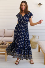 Load image into Gallery viewer, Augustina Navy/White/Mustard Floral Button Front Maxi Dress