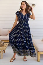 Load image into Gallery viewer, Augustina Navy/White/Mustard Floral Button Front Maxi Dress