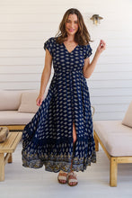 Load image into Gallery viewer, Augustina Navy/White/Mustard Floral Button Front Maxi Dress
