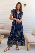 Load image into Gallery viewer, Augustina Navy/White/Mustard Floral Button Front Maxi Dress