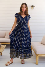 Load image into Gallery viewer, Augustina Navy/White/Mustard Floral Button Front Maxi Dress