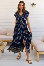 Load image into Gallery viewer, Augustina Navy/White/Mustard Floral Button Front Maxi Dress
