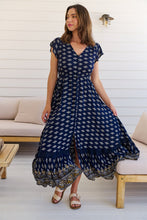Load image into Gallery viewer, Augustina Navy/White/Mustard Floral Button Front Maxi Dress