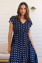 Load image into Gallery viewer, Augustina Navy/White/Mustard Floral Button Front Maxi Dress