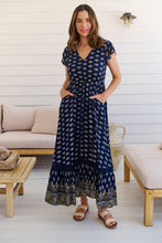 Load image into Gallery viewer, Augustina Navy/White/Mustard Floral Button Front Maxi Dress