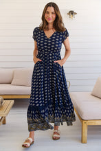 Load image into Gallery viewer, Augustina Navy/White/Mustard Floral Button Front Maxi Dress