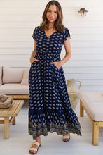 Load image into Gallery viewer, Augustina Navy/White/Mustard Floral Button Front Maxi Dress