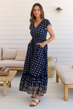 Load image into Gallery viewer, Augustina Navy/White/Mustard Floral Button Front Maxi Dress