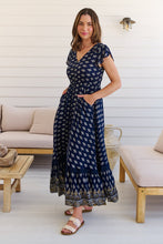 Load image into Gallery viewer, Augustina Navy/White/Mustard Floral Button Front Maxi Dress