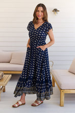 Load image into Gallery viewer, Augustina Navy/White/Mustard Floral Button Front Maxi Dress