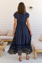 Load image into Gallery viewer, Augustina Navy/White/Mustard Floral Button Front Maxi Dress