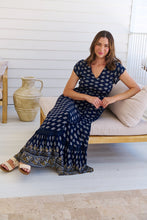 Load image into Gallery viewer, Augustina Navy/White/Mustard Floral Button Front Maxi Dress