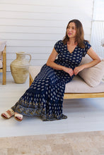Load image into Gallery viewer, Augustina Navy/White/Mustard Floral Button Front Maxi Dress