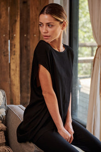 Chele Short Sleeve Oversized Black Plain Top