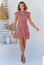 Load image into Gallery viewer, Amerella Button Red Floral Print Summer Dress