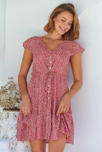 Load image into Gallery viewer, Amerella Button Red Floral Print Summer Dress